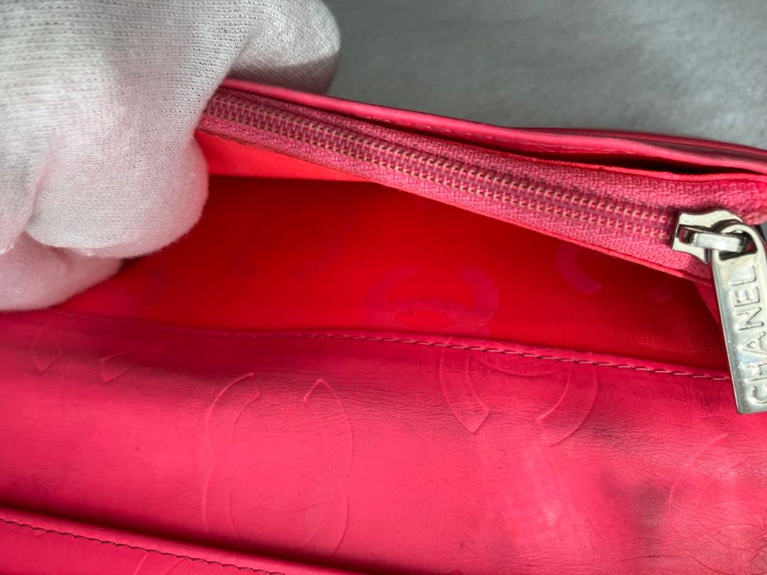 シャネル 長財布 カンボンライン ブラック ピンク