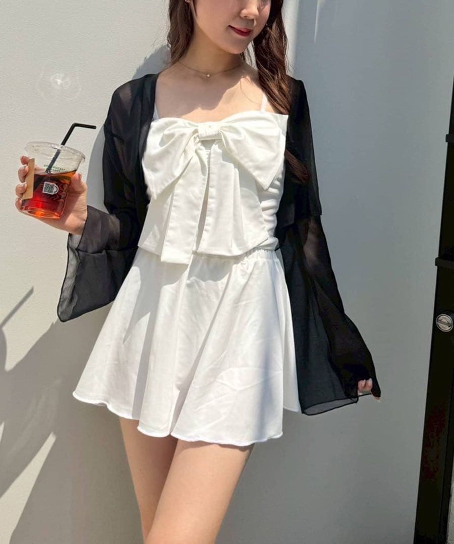 NICE CLAUP swimwear/フロントリボン羽織りSET(4点セット)