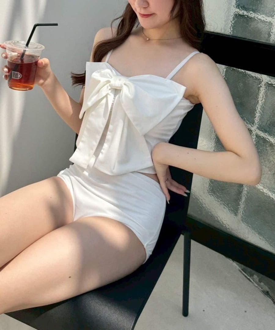 NICE CLAUP swimwear/フロントリボン羽織りSET(4点セット)