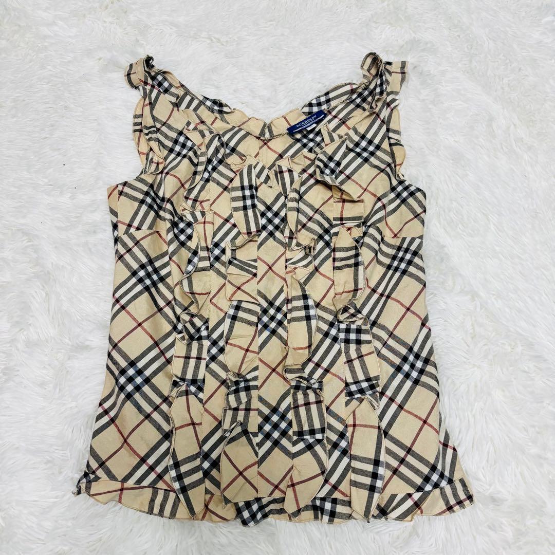 美品 バーバリー ノースリーブ タンクトップ 襟 フリル ノバチェック y2k