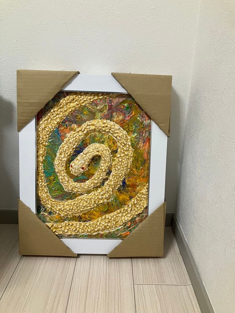 祈雨　白蛇　金色　神秘　絵　絵画　アクリル画　原画　　額付き　インテリアアート