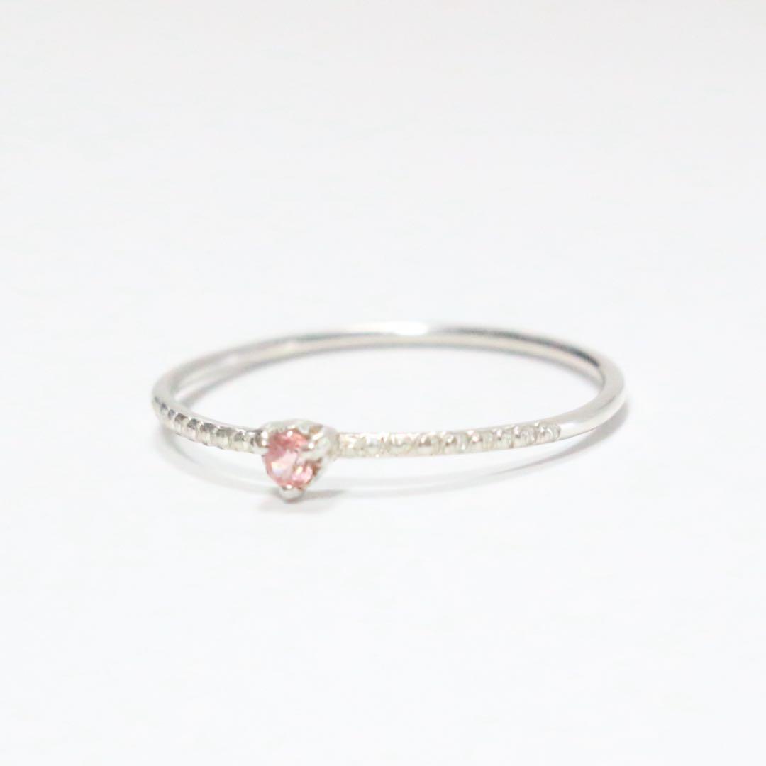 レア！淡いローズピンクの輝きベイリネナイト細身ミル打ちシルバーリング約11.5号