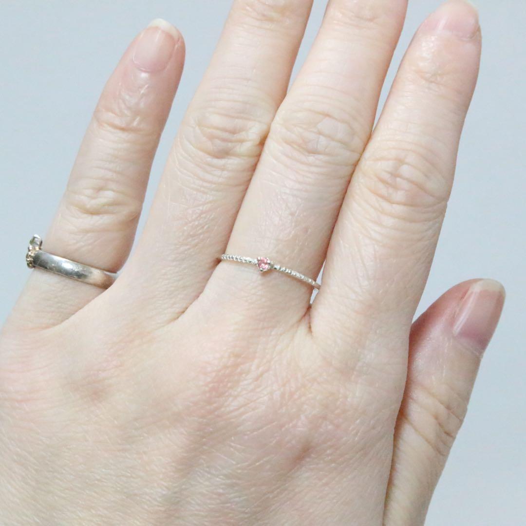 レア！淡いローズピンクの輝きベイリネナイト細身ミル打ちシルバーリング約11.5号