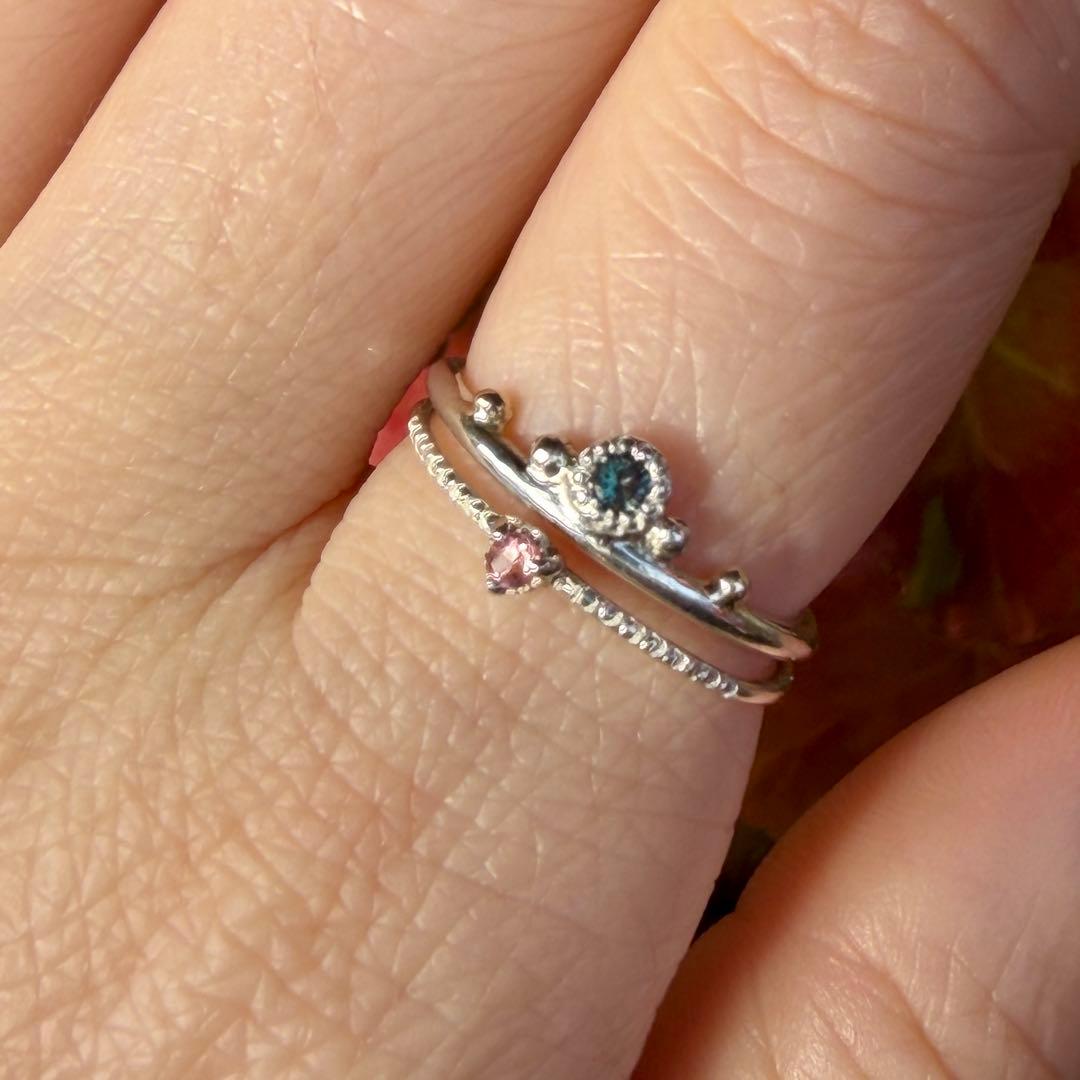 レア！淡いローズピンクの輝きベイリネナイト細身ミル打ちシルバーリング約11.5号