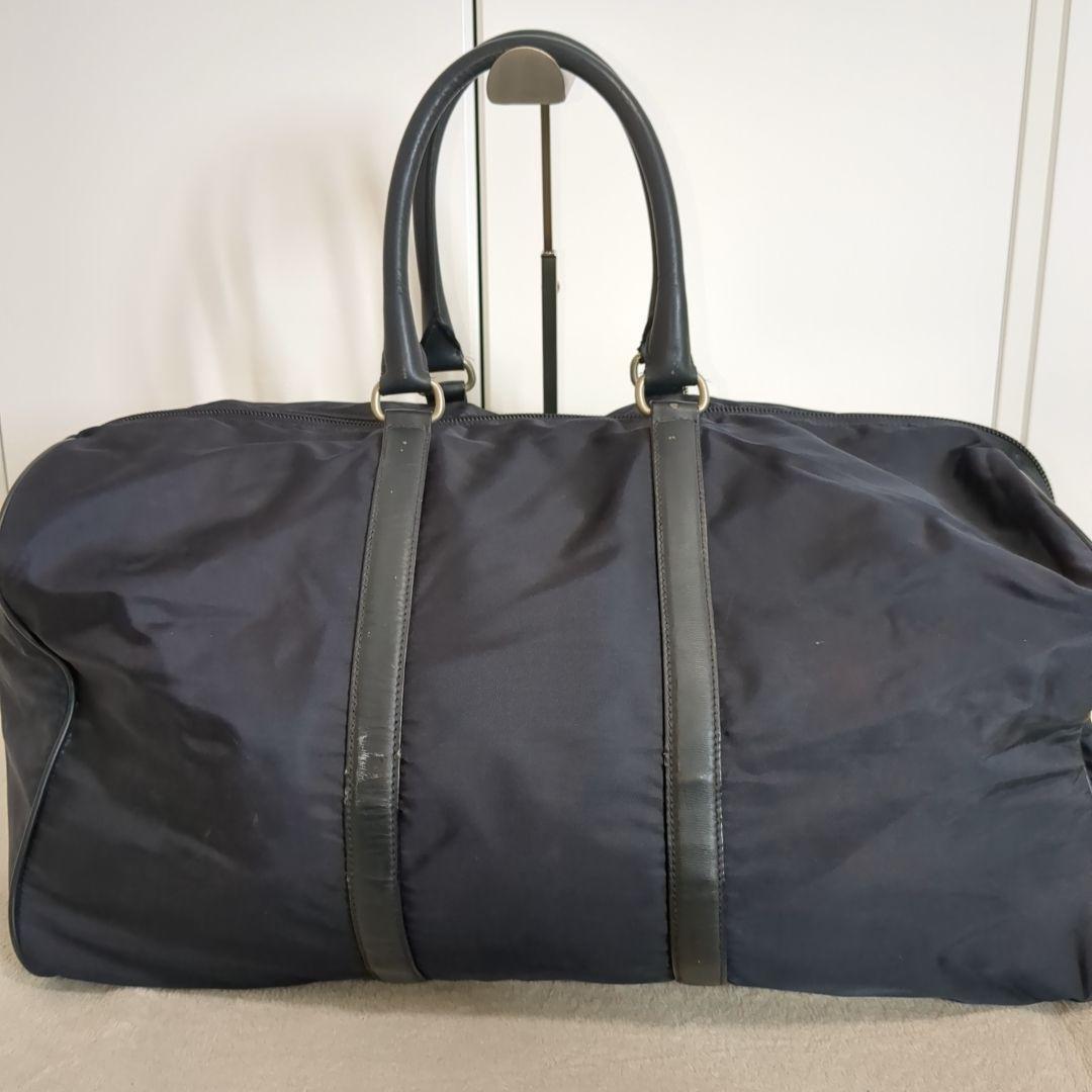 プラダ ボストンバッグ 三角ロゴ 希少色 ネイビー レザーハンドル 大容量