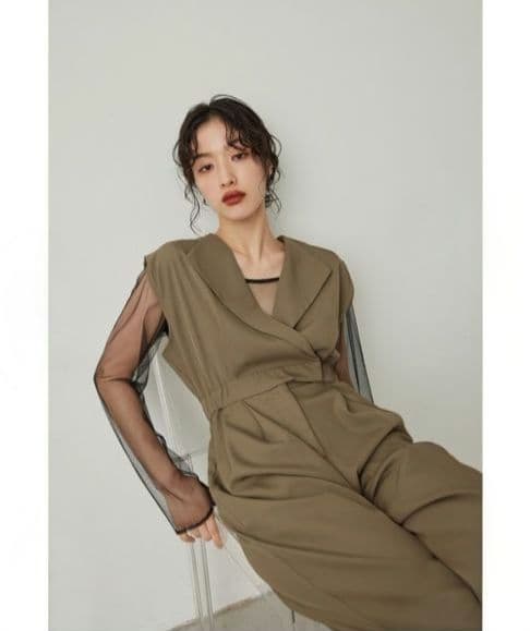 美品 niana ニアナ スタンドアウトカラーオールインパンツL 大きいゆったり