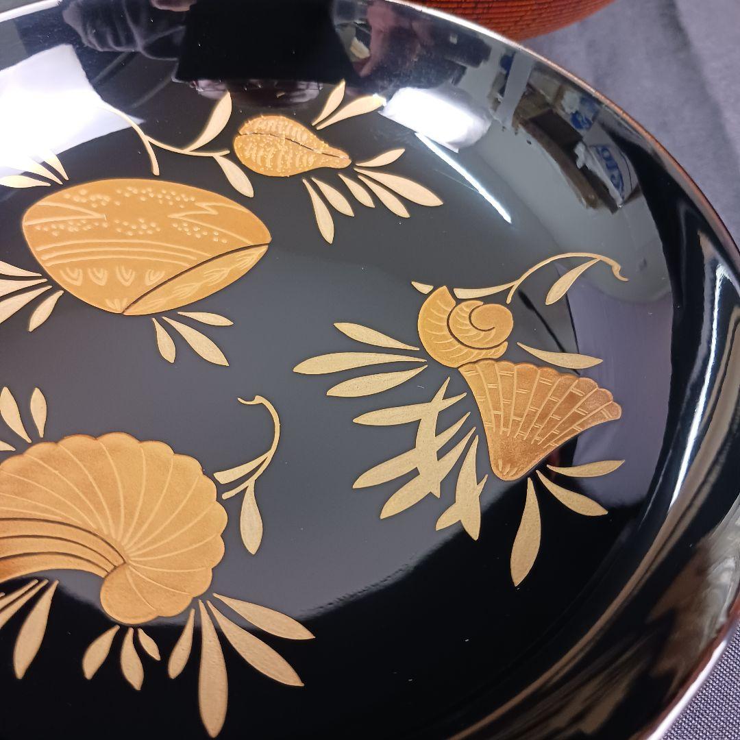 Y3112-1 漆器 貝づくし蒔絵 糸筋椀 9客 共箱