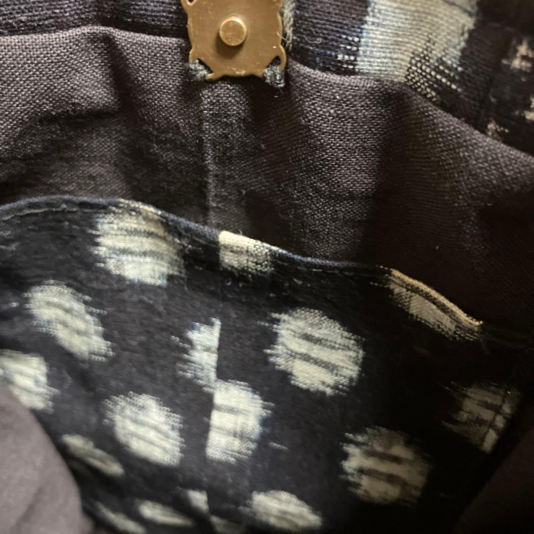 胡桃かごバックショルダー国産藍染型染め雪ん子刺し子山葡萄栃の実チャーム