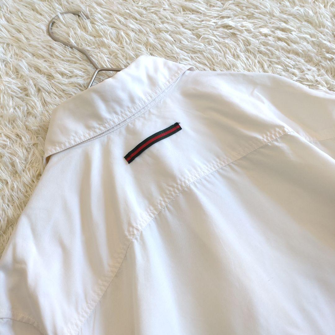 GUCCI　レギュラーカラーバックシェリーラインリボンテープシルクブラウス