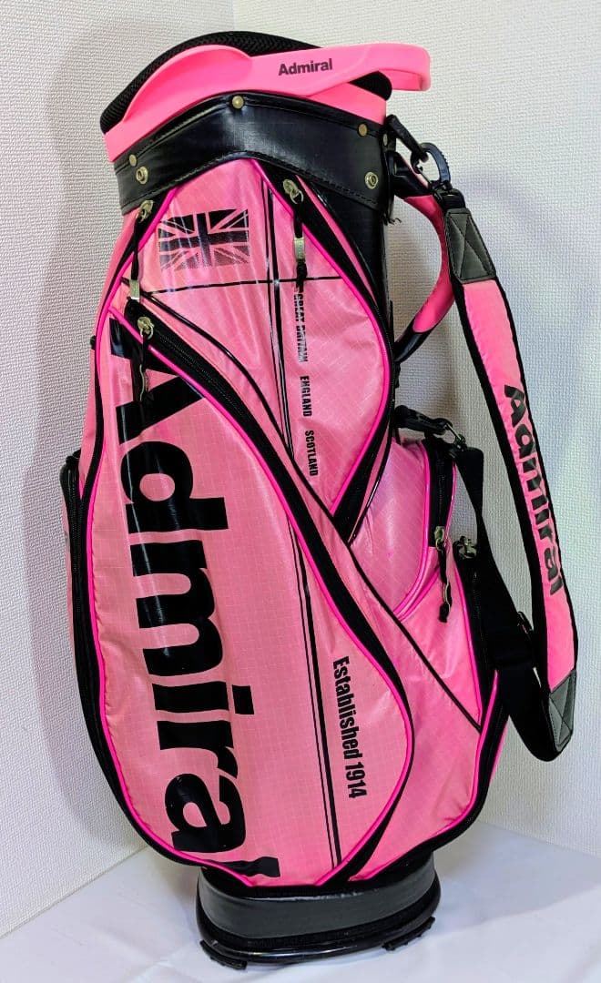 「Admiral キャディバッグ 濃いピンク フード・ショルダー付」