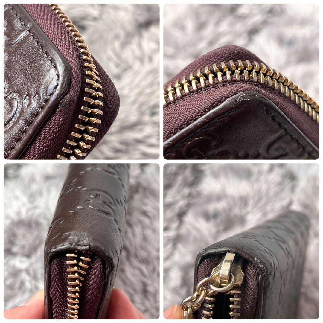 良品✨GUCCI ラウンドファスナー　シマ　ダークブラウン　インターロッキング