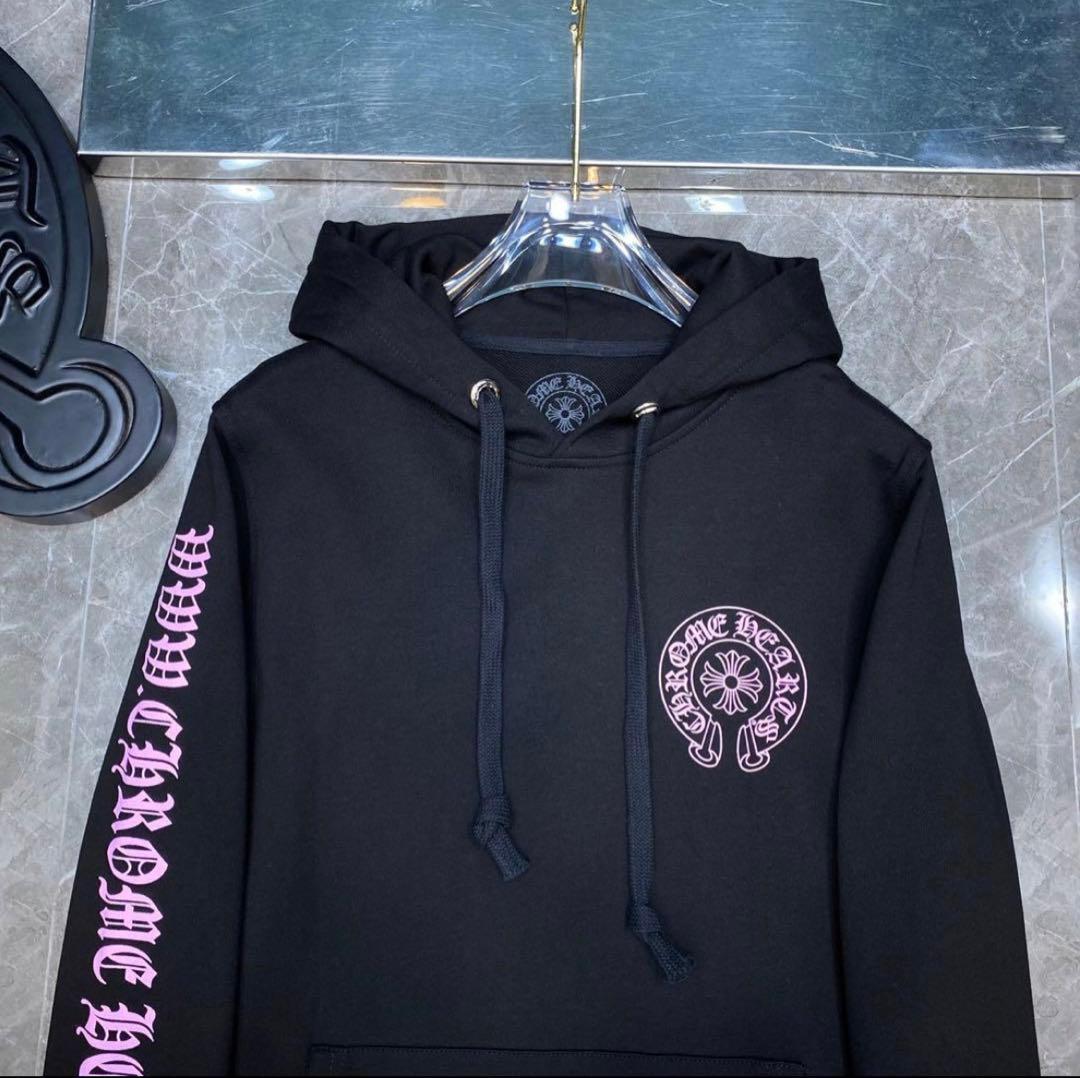 Chrome Hearts ブラックパーカー ピンクロゴ