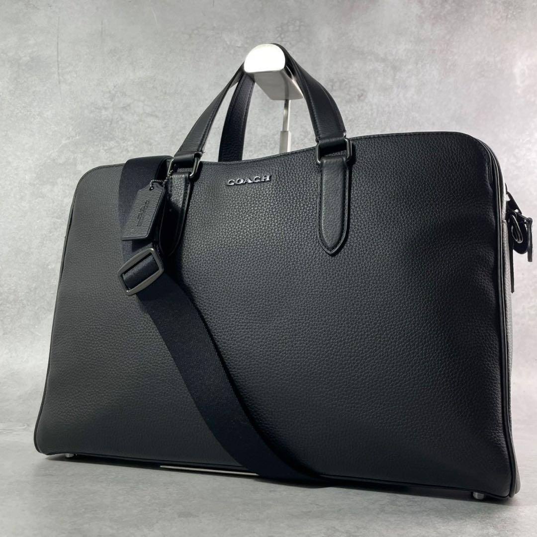【美品】コーチ グラハム ビジネスバッグ 2way シボ革 A4収納可 ブラック