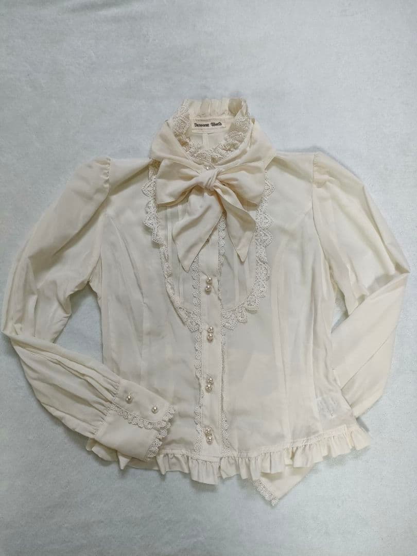 Innocent World リボン付きブラウス 長袖 アイボリー