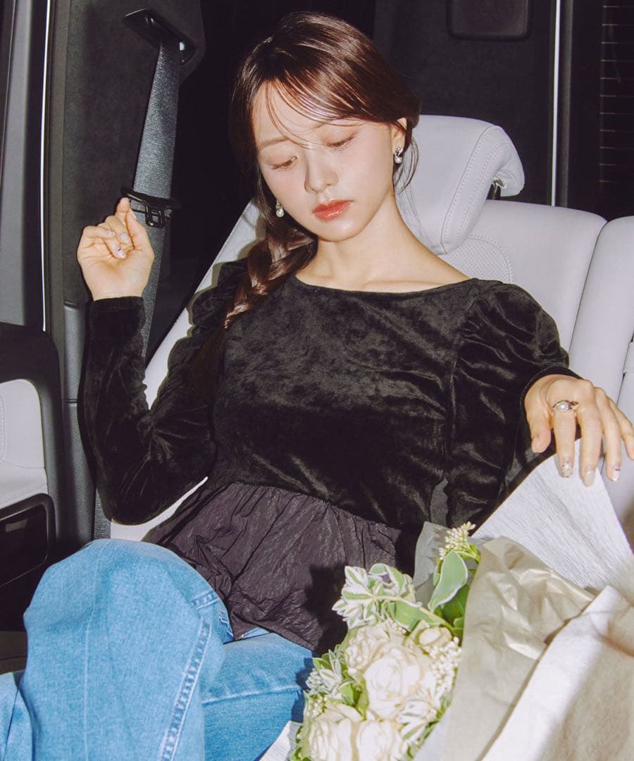 完売色★新品未使用★COCODEAL ベロアドッキングバルーントップス ブラック