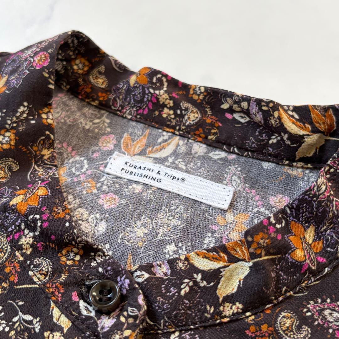 北欧暮らしの道具展 「暮らしに、ときめき」大人のための柄ブラウス ブラウン 花柄