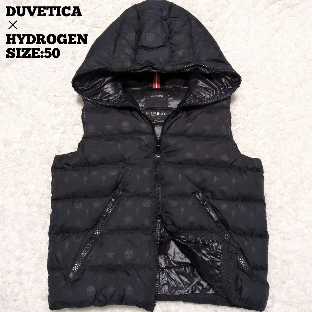DUVETICA×HYDROGEN♦総柄 ダウンベスト フード riri 黒50