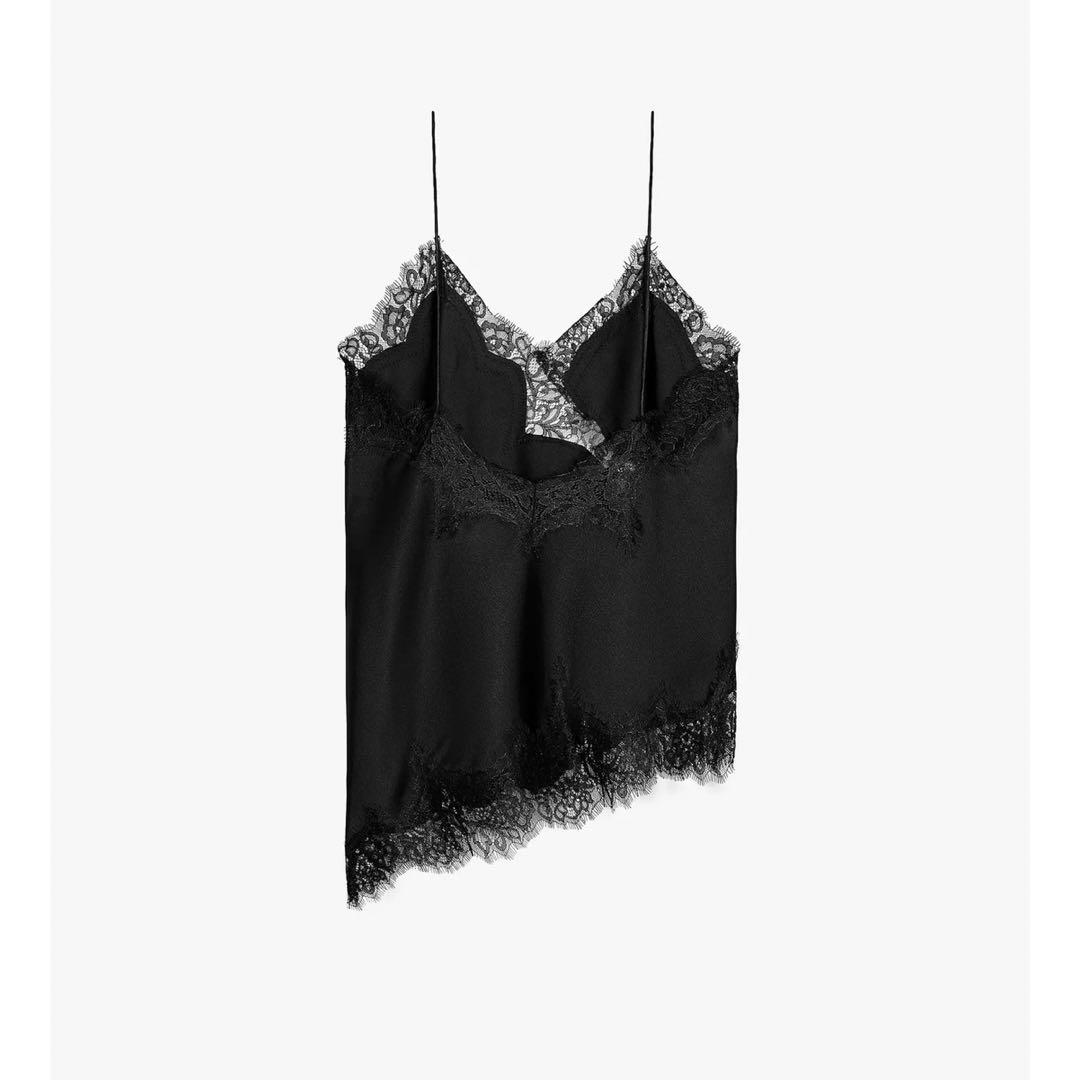 正規品 ZARA レーストリムキャミソールトップス S ブラック 富岡佳子