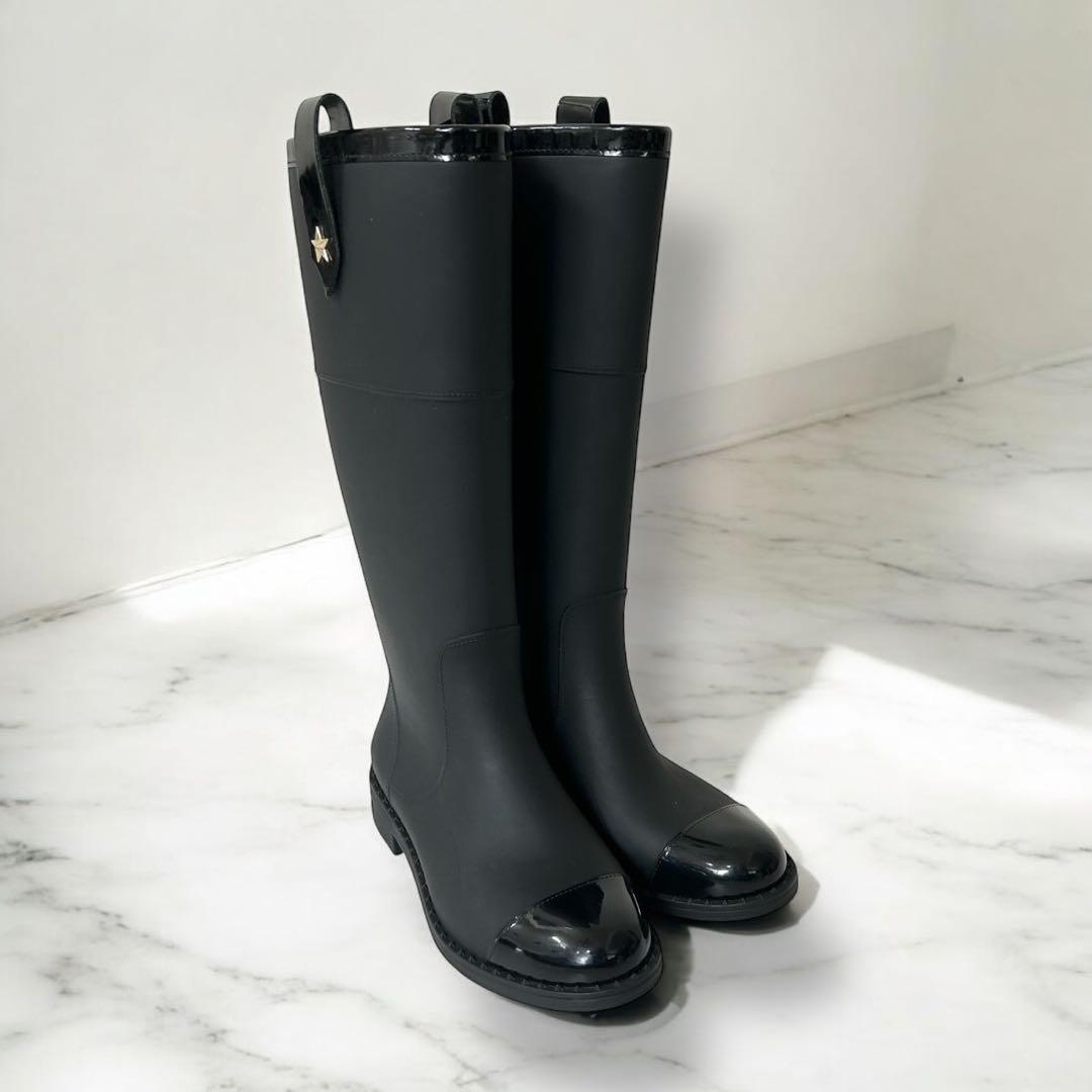 JIMMY CHOO ジミーチュウ レインブーツ スタースタッズブラック 37