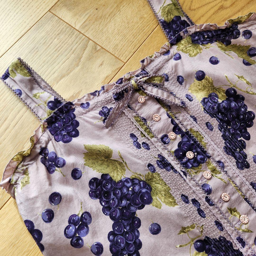 ピンクハウス 綿ローンキャミワンピース、ジャンパースカート 葡萄柄 2way