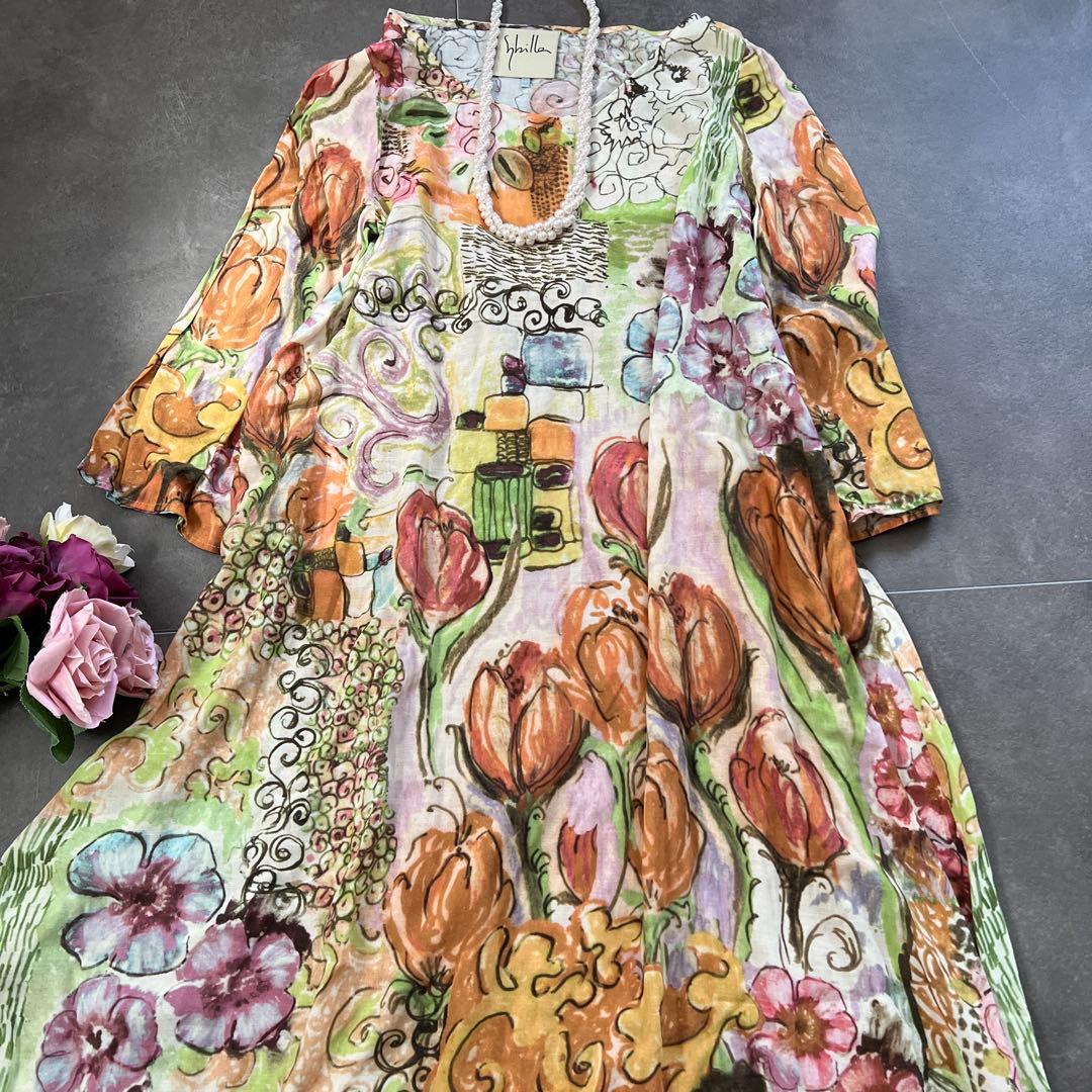 激レア♡Sybilla シビラ絵画総柄　コットン チュニック ワンピース ⑤