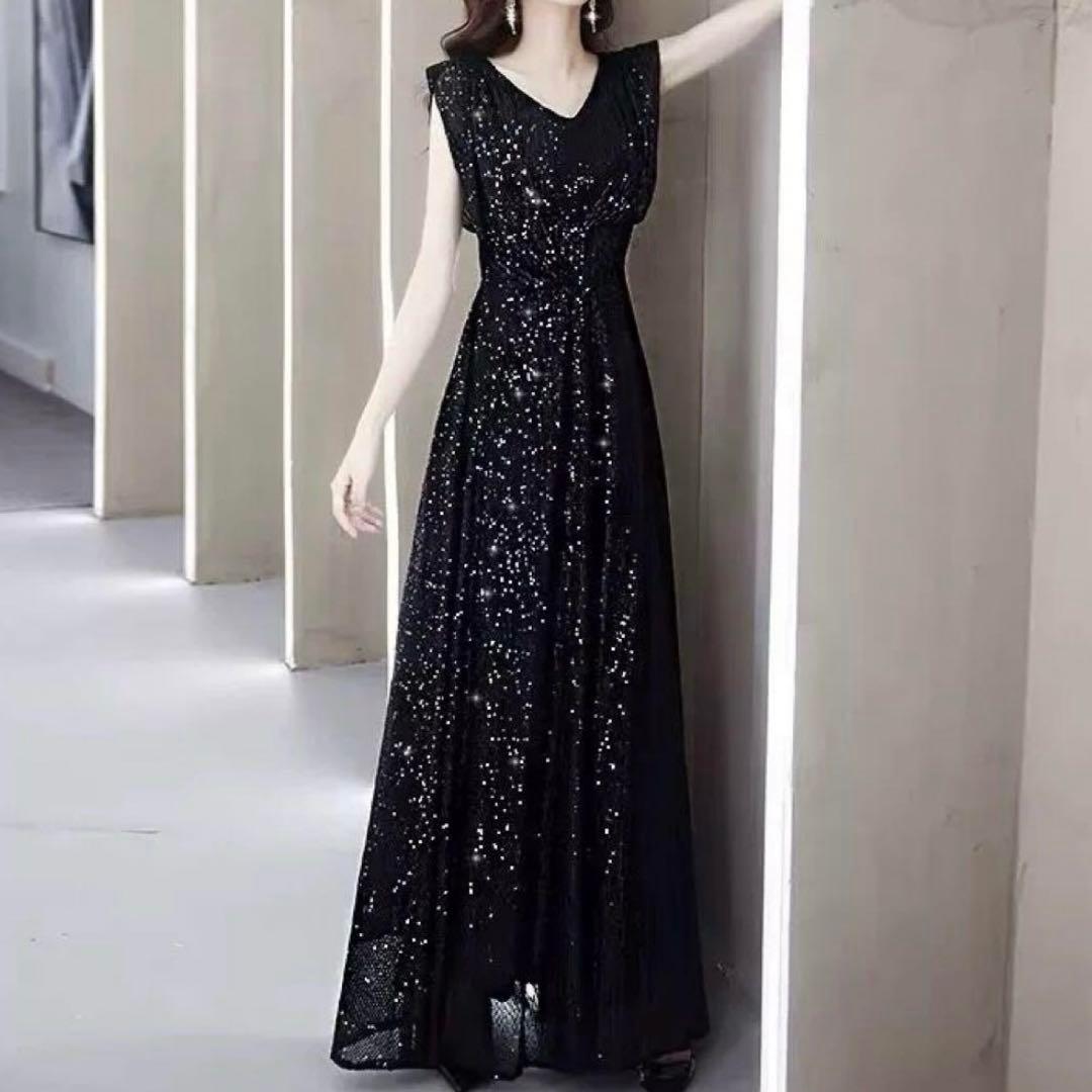 美しいフォルム 体型カバー ロングイブニングドレス♩.•