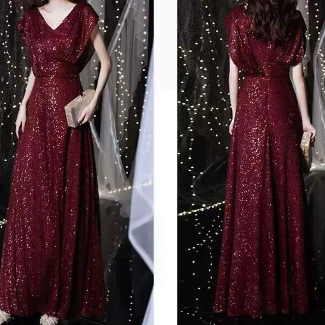 美しいフォルム 体型カバー ロングイブニングドレス♩.•