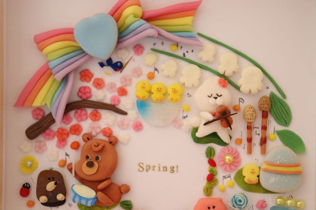 【現品のみ　　お花の中で演奏会】季節のリース　シーグラスアート　ナチュラル