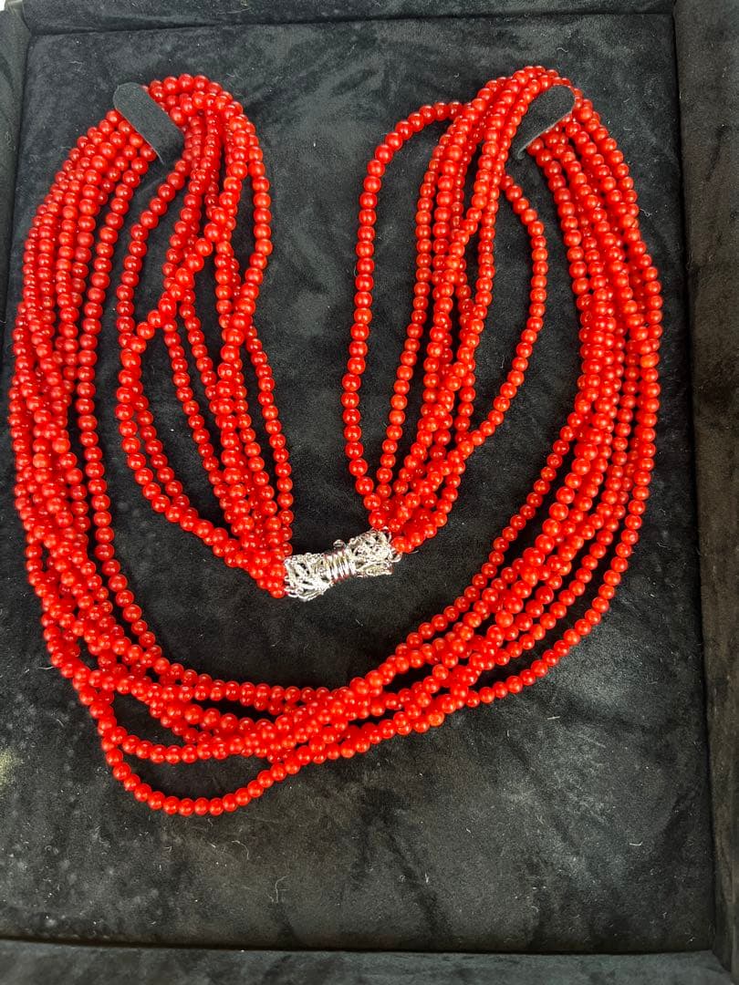 天然赤珊瑚　7連ネックレス　鑑別書付き