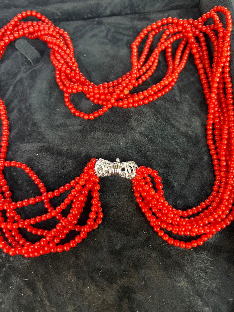 天然赤珊瑚　7連ネックレス　鑑別書付き