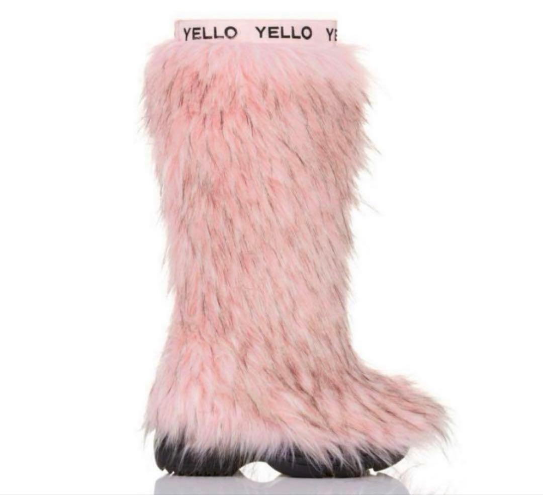 YELLO ピンクファーロングブーツ