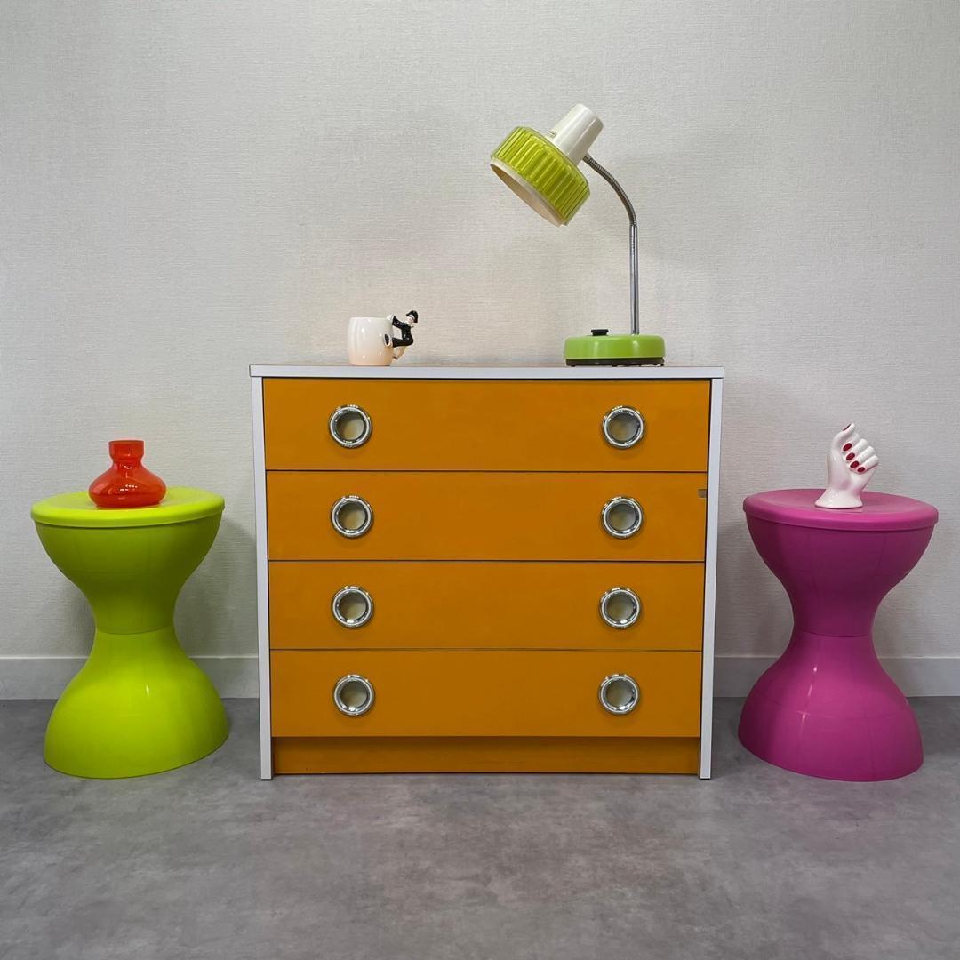 昭和レトロ チェスト オレンジ タンス 4段 引き出し収納 当時物 ヴィンテージ