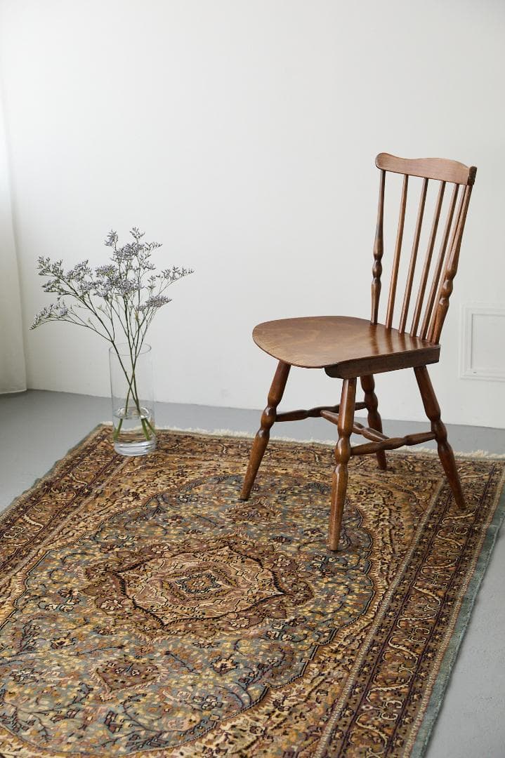 ヴィンテージラグ　トライバルラグ　ラホール産（210×124cm）青　茶　グレー