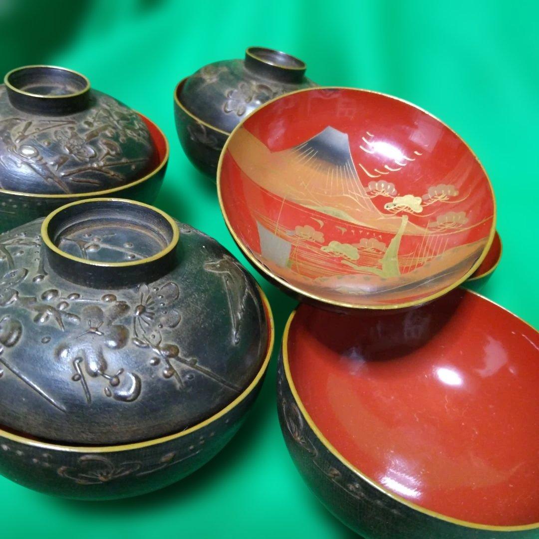 輪島塗 鉄錆塗 天然木椀 5客