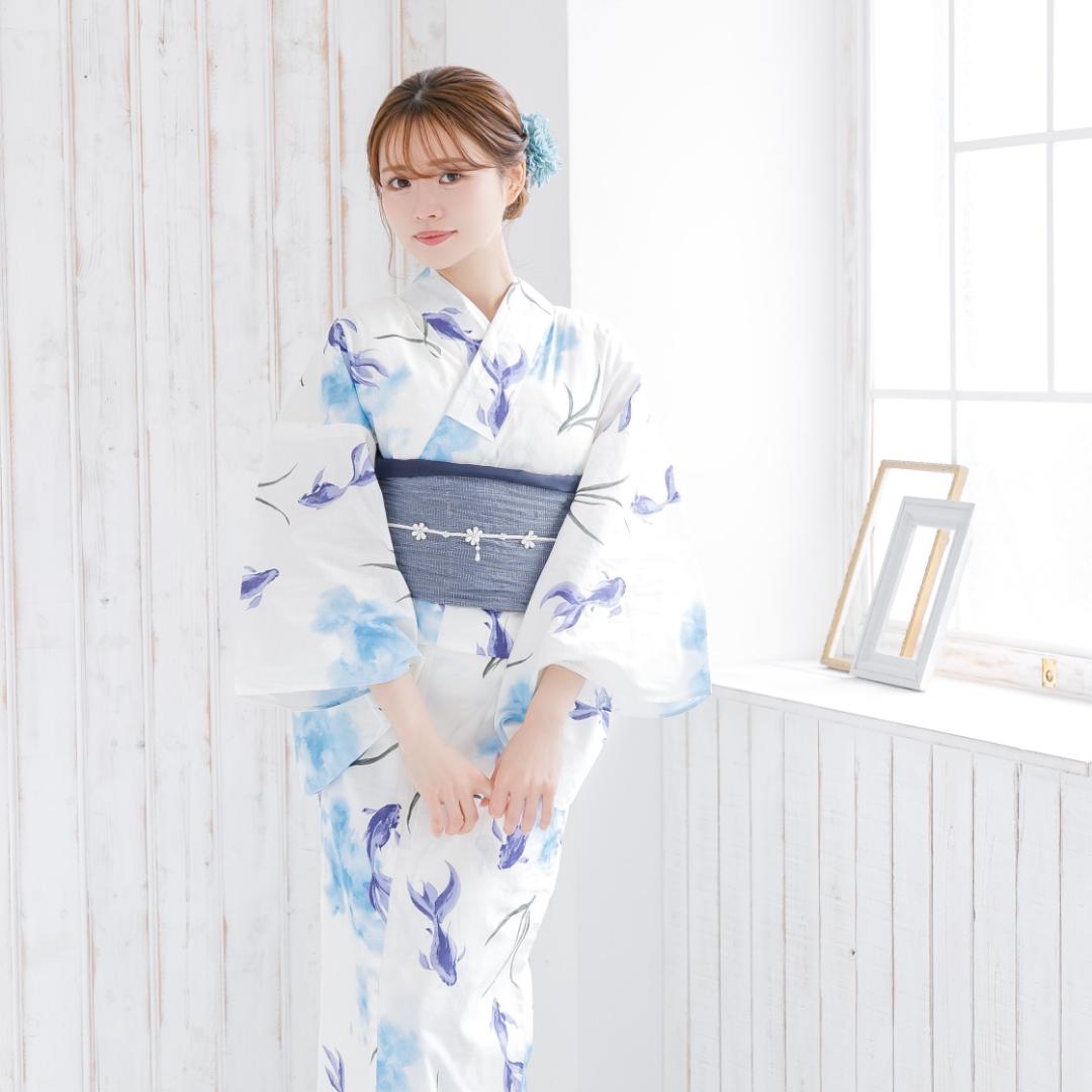新品 浴衣 セット 浴衣セット ゆかた 大人 レディース 金魚 青 K7