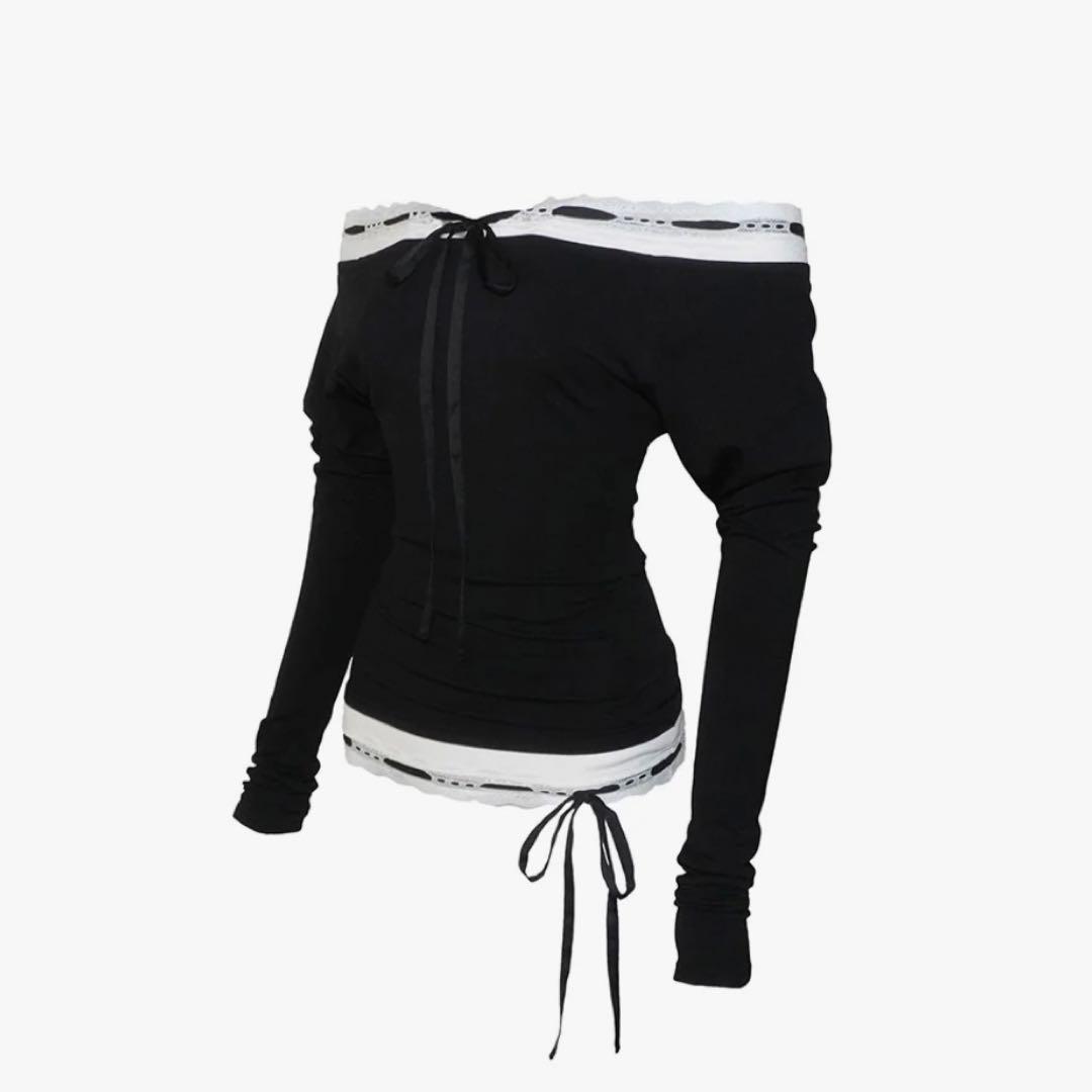 トップス S lace trim off shoulder tops black