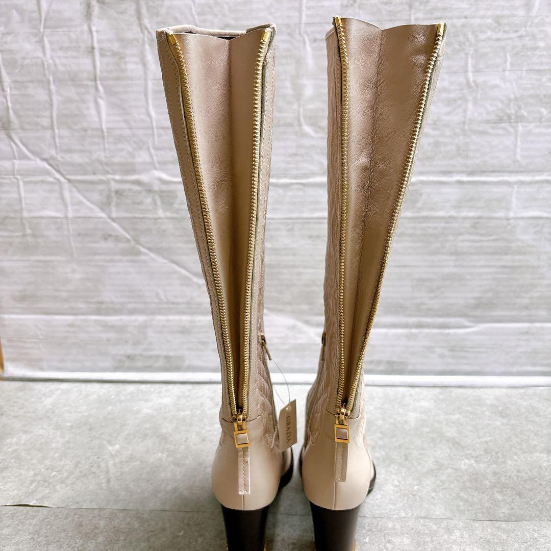 グラツィア ロングブーツ レザー 23cm イタリア製 サイドジップ ピンク