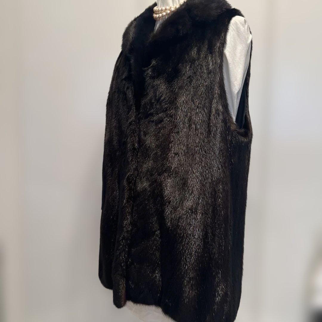 morion　ミンク　襟付きベスト　毛皮　ブラック系　 11号