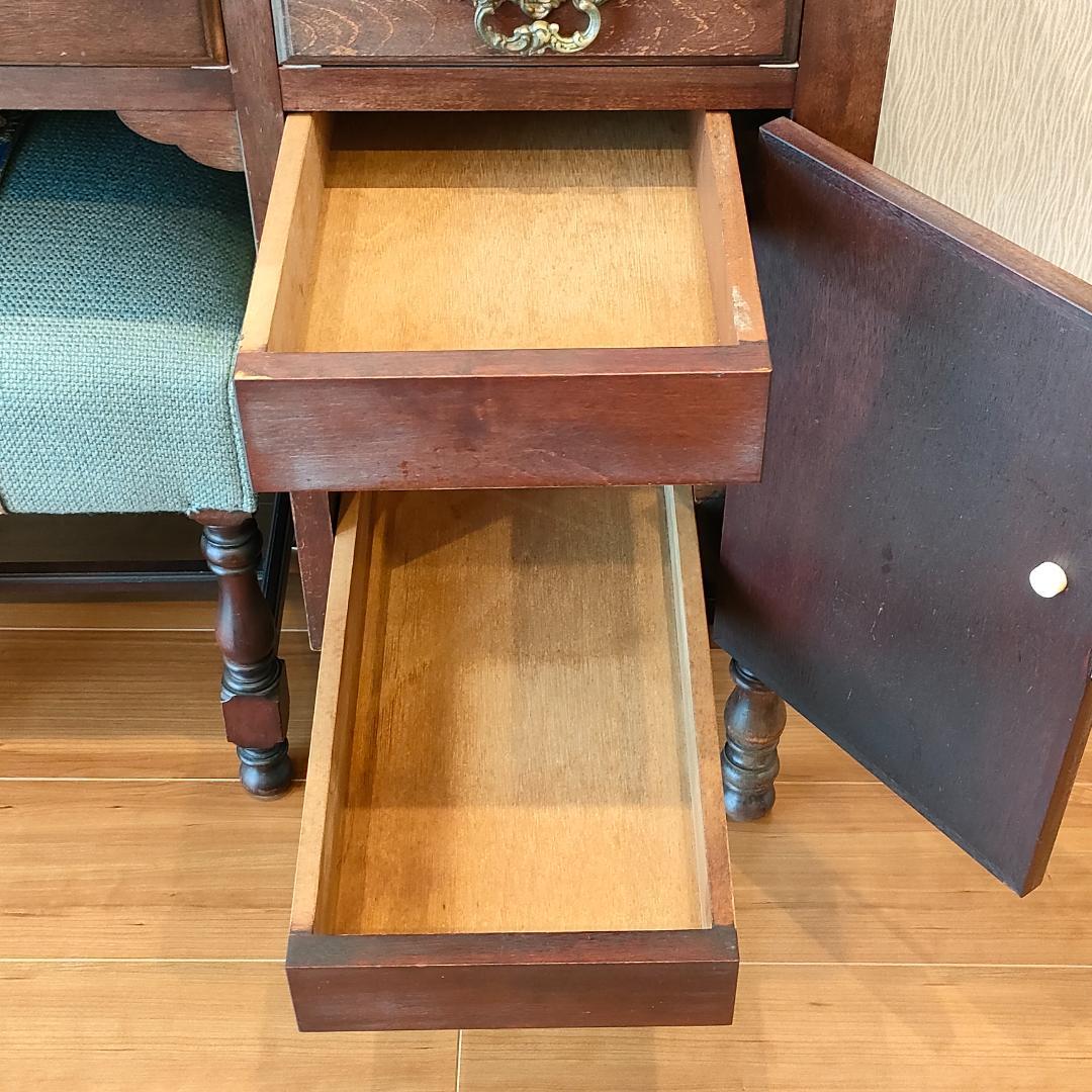 アンティーク　鏡台　スツール　セット品　 引出し７杯　ろくろ脚