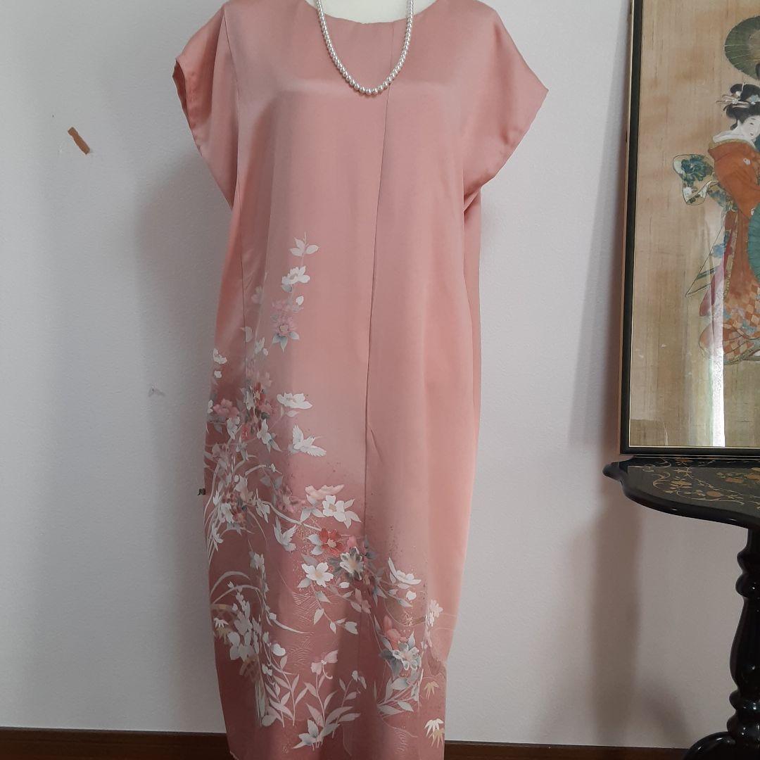 お値下げ…リメイク着物ロングワンピースボレロ付きＬ正絹