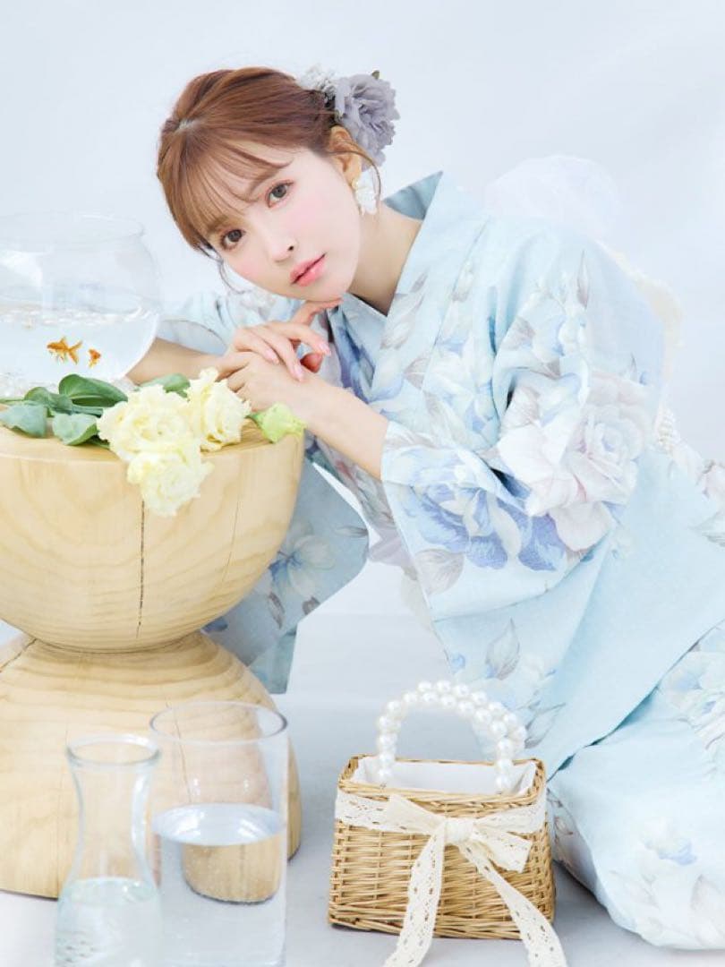 【超美品】sugar 三上悠亜着用 クラシカルローズブルー 浴衣 3点セット！