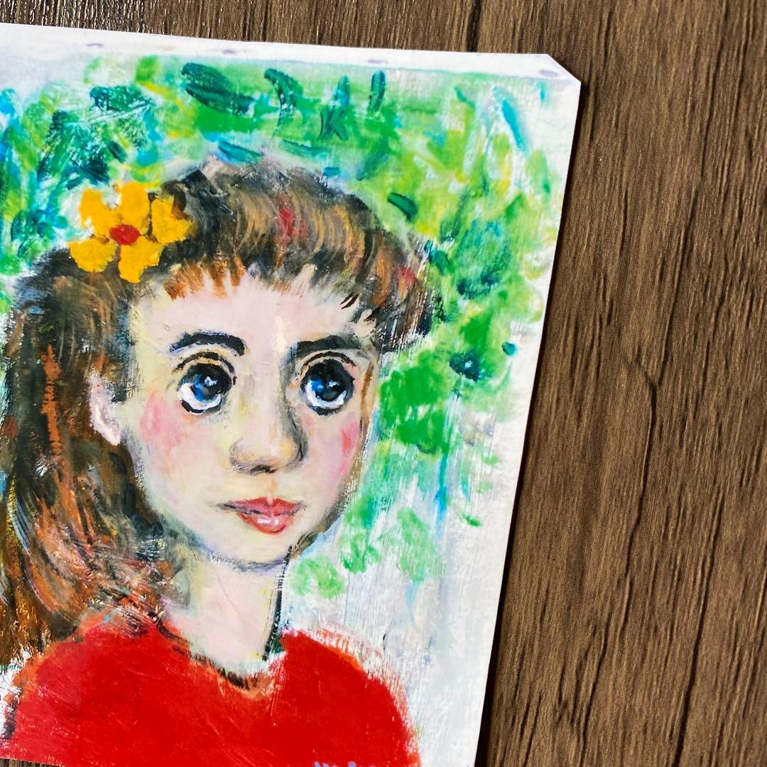 絵画　油絵　油彩画　菊地正則　F3号　「花リボンの少女」原画　美品　額付き