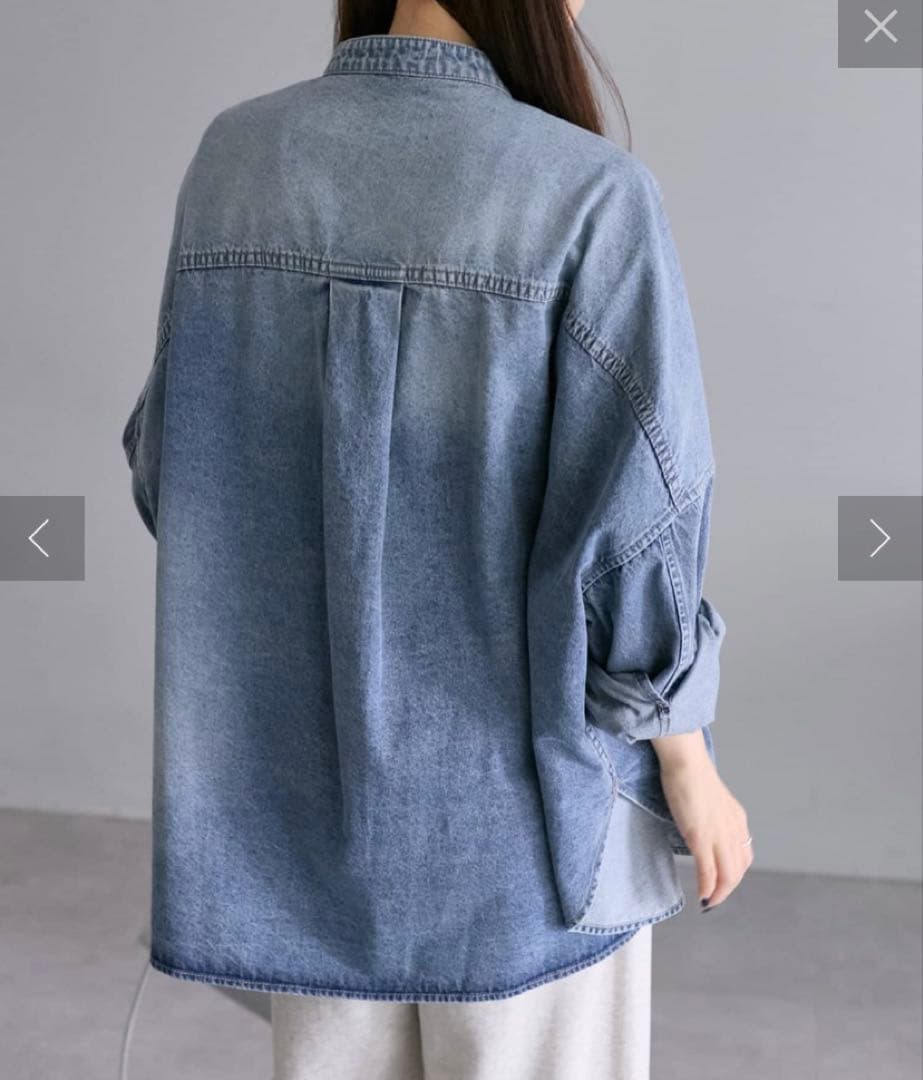 【タグ付美品】pual ce cin ヴィンテージライクデニムバンドカラーシャツ