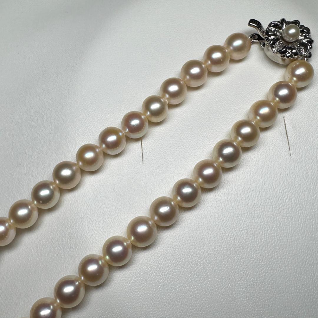 鑑別書付き テリ強✨ あこや真珠 パール ネックレス 約7.5-8.0mm SV