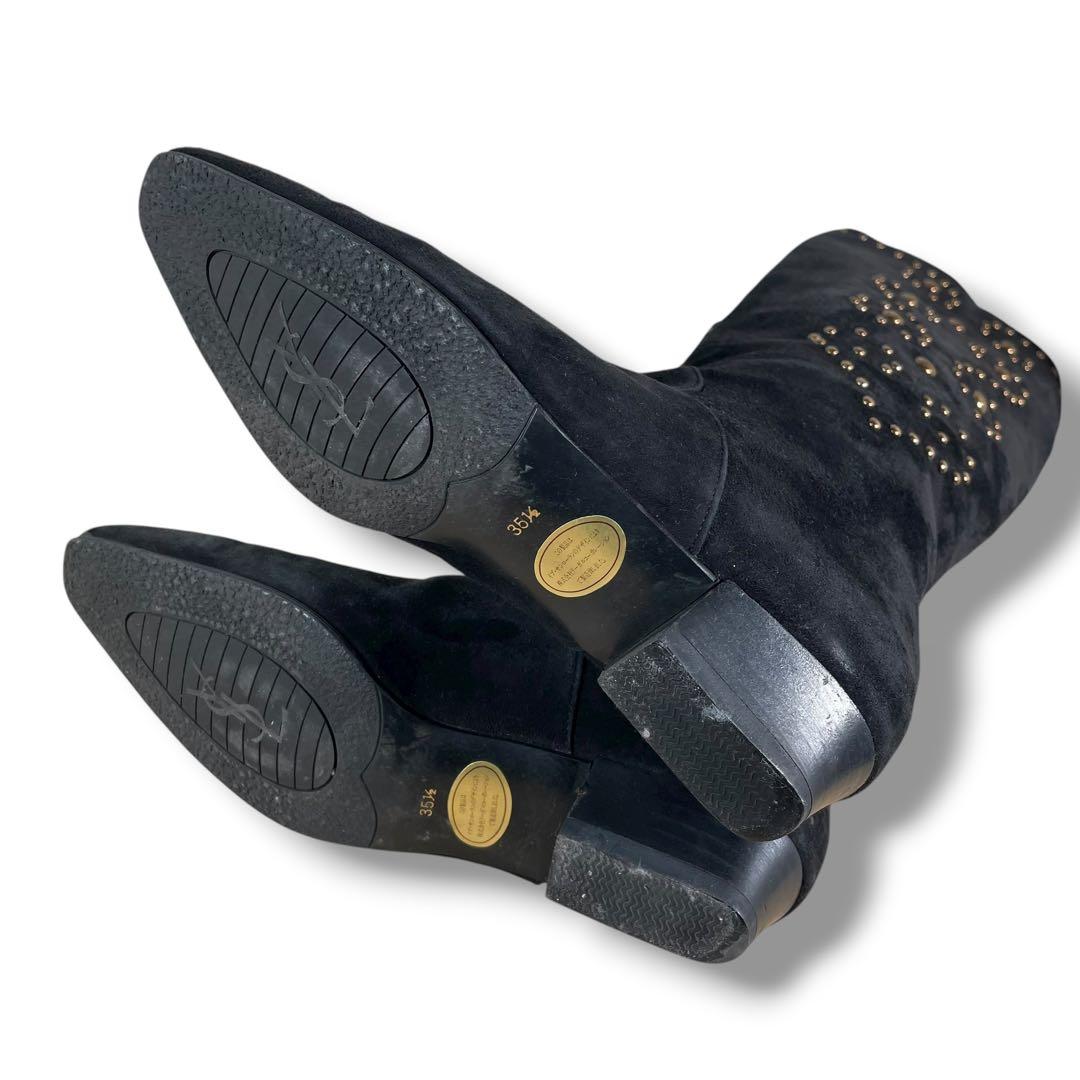 極美品 YSL イブサンローラン ロングブーツ スタッズ ウエスタンブーツ 黒