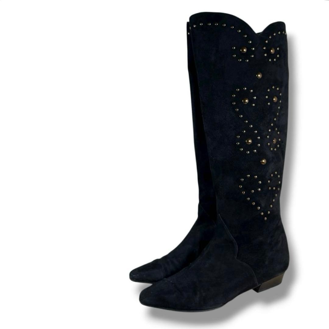 極美品 YSL イブサンローラン ロングブーツ スタッズ ウエスタンブーツ 黒