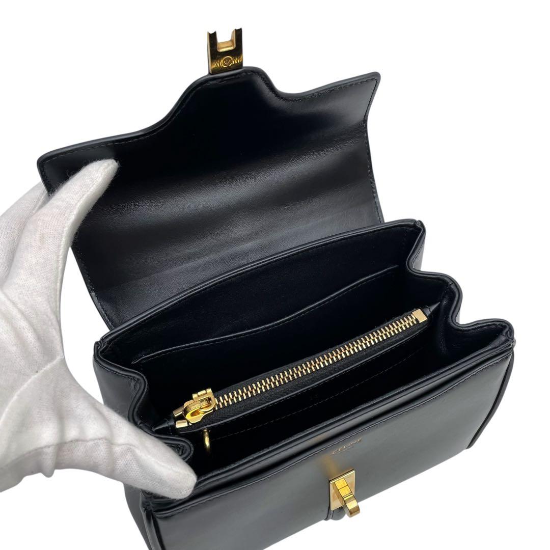 美品 セリーヌ セーズ16 スモール ミニ ハンド ショルダーバッグ ブラック.