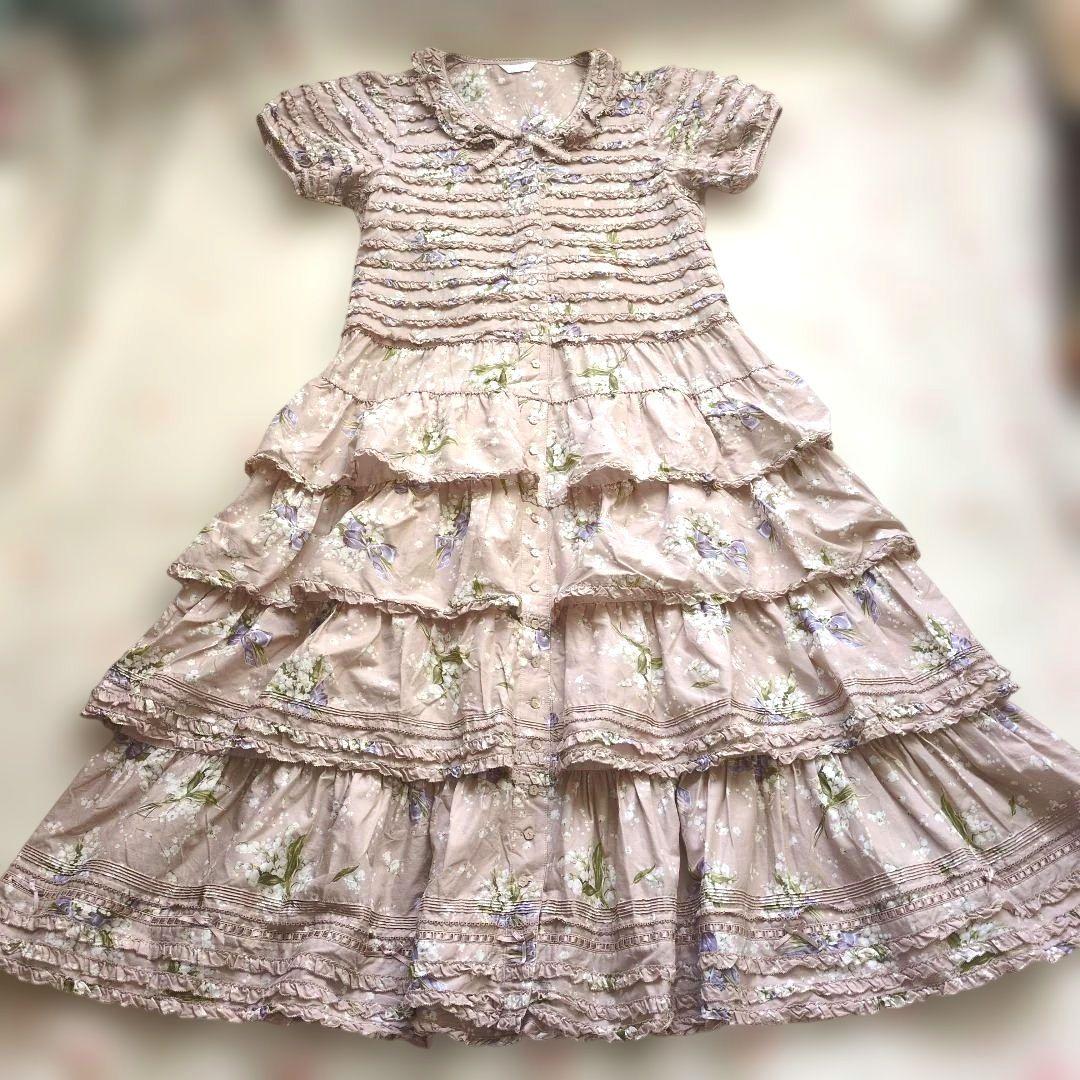 ピンクハウス♥スズランリボンブーケ柄段々ワンピース