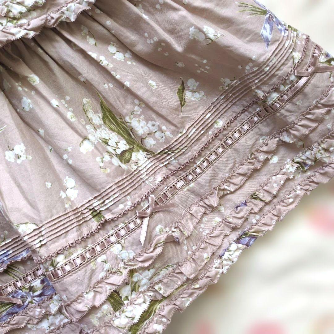 ピンクハウス♥スズランリボンブーケ柄段々ワンピース