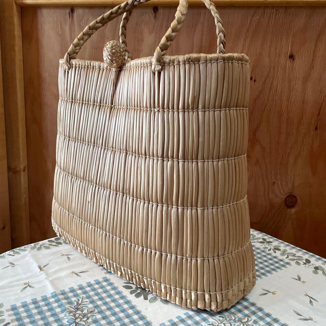 昭和レトロ　岡山　蒜山　がま細工　バッグ　カゴバッグ　手提げ　ひるぜん　古道具